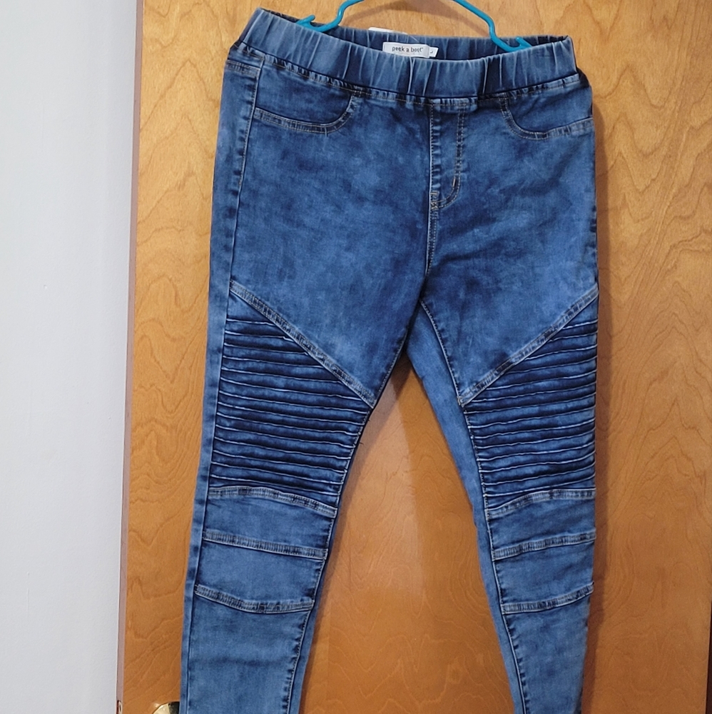 Blue jean Moto jeggings.
